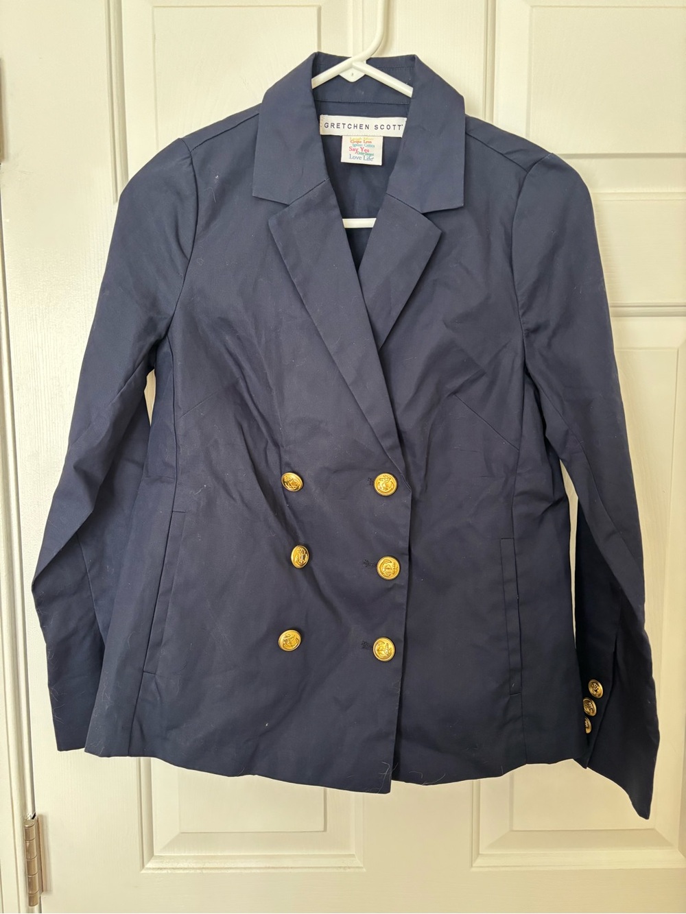 Gretchen Scott Designs Navy Double-Breasted Blazer with Gold Buttons Size XS NWT